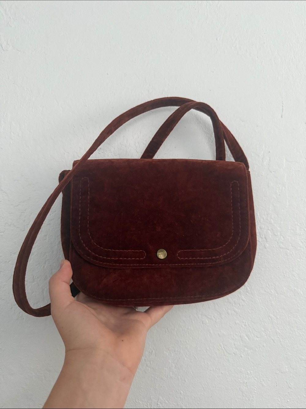 Classic Suede Flap Crossbody Bag in Dark rust brown